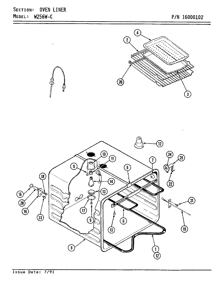OVEN (W256W - C) Diagram and Parts List for W256W-C  Jenn-Air Wall Oven