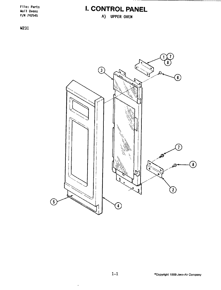 CONTROL PANEL (UPPER) Diagram and Parts List for W231  Jenn-Air Microwave Oven Combo