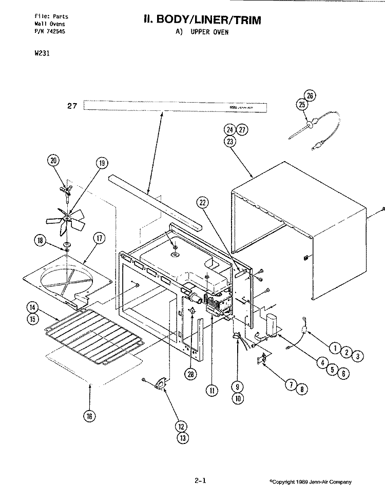 BODY (UPPER) Diagram and Parts List for W231  Jenn-Air Microwave Oven Combo