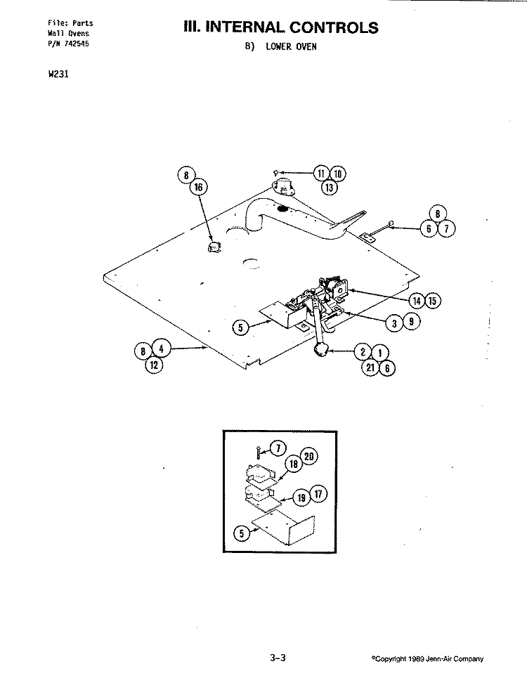 INTERNAL CONTROLS (LOWER) Diagram and Parts List for W231  Jenn-Air Microwave Oven Combo