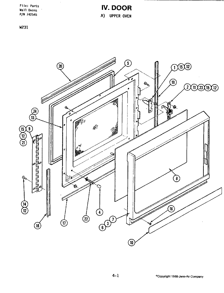 DOOR (UPPER) Diagram and Parts List for W231  Jenn-Air Microwave Oven Combo