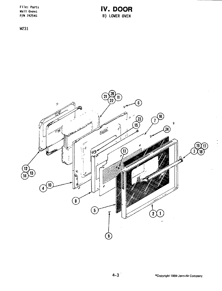 DOOR (LOWER) Diagram and Parts List for W231  Jenn-Air Microwave Oven Combo
