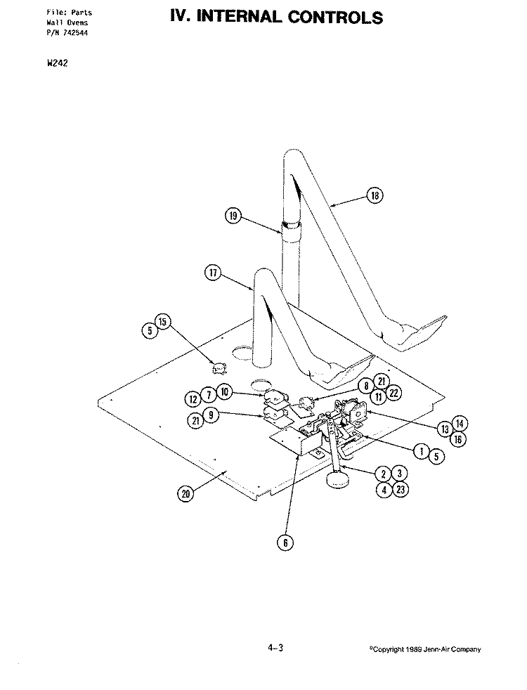 INTERNAL CONTROLS Diagram and Parts List for W242  Jenn-Air Wall Oven