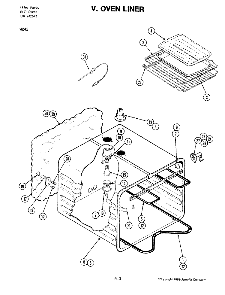 OVEN Diagram and Parts List for W242  Jenn-Air Wall Oven