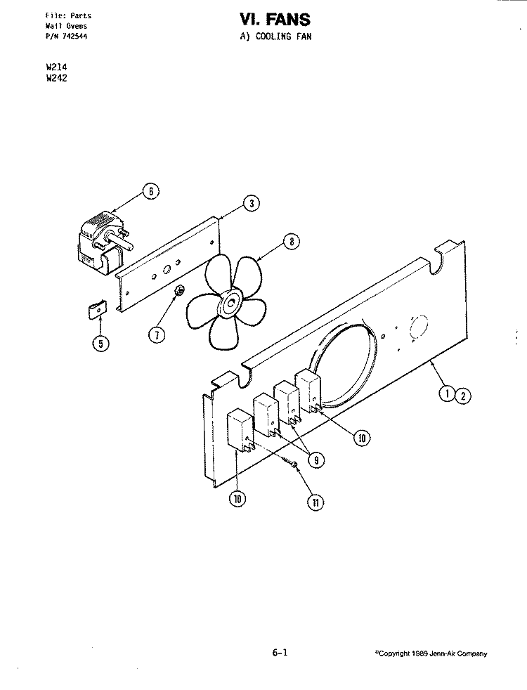 FANS (COOLING) Diagram and Parts List for W242  Jenn-Air Wall Oven
