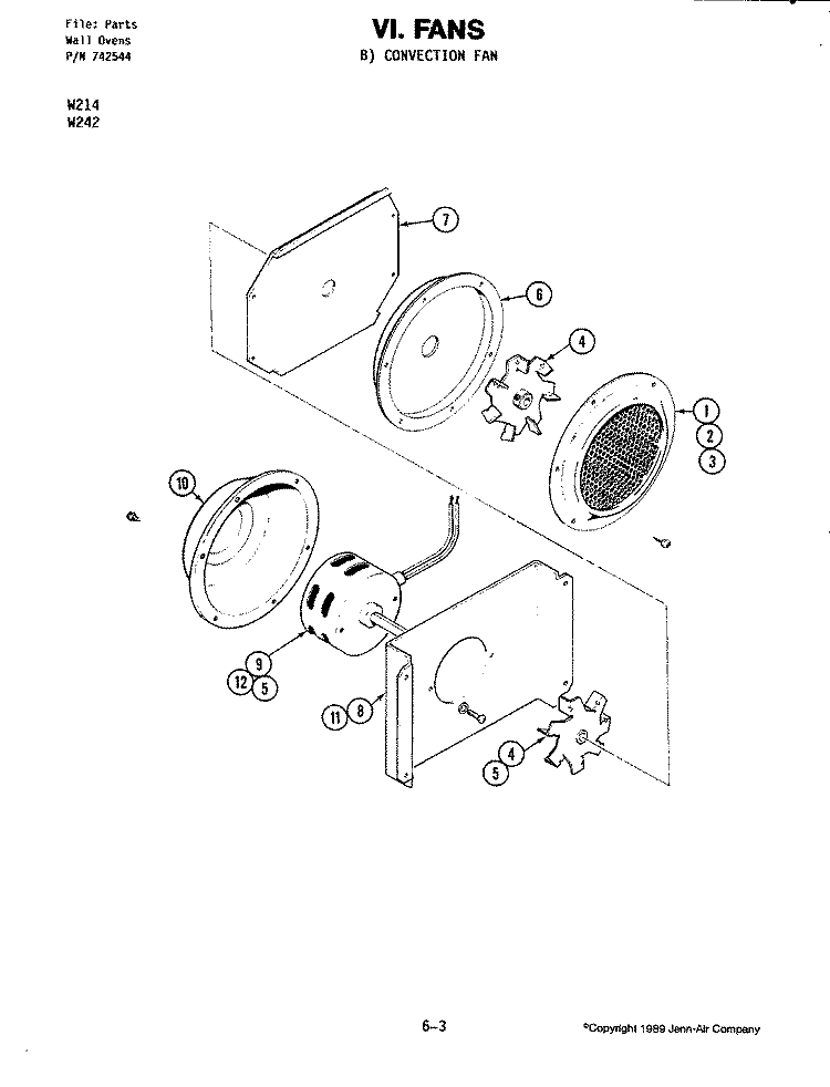 FANS (CONVECTION) Diagram and Parts List for W242  Jenn-Air Wall Oven