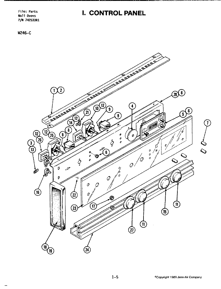 CONTROL PANEL Diagram and Parts List for W246-C  Jenn-Air Wall Oven