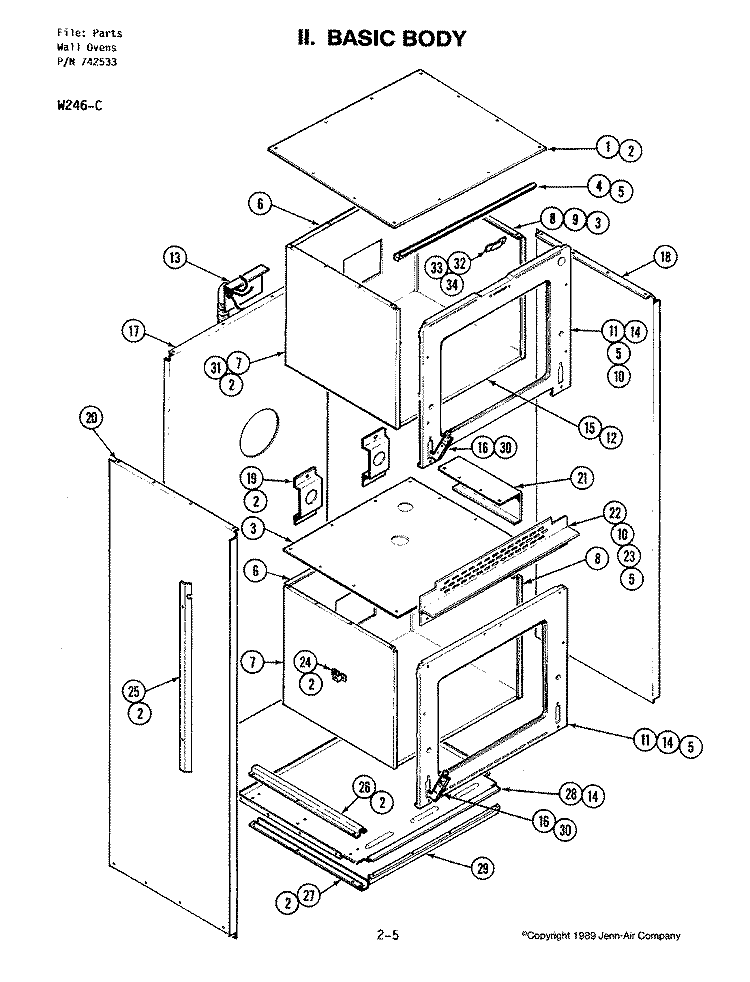 BODY Diagram and Parts List for W246-C  Jenn-Air Wall Oven