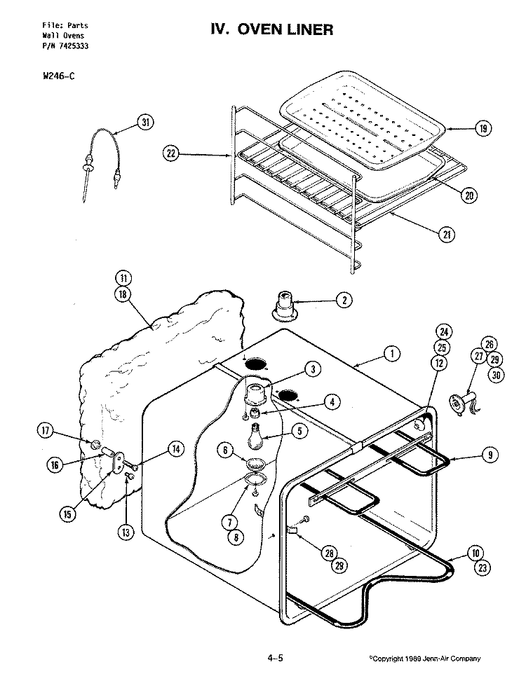 OVEN Diagram and Parts List for W246-C  Jenn-Air Wall Oven