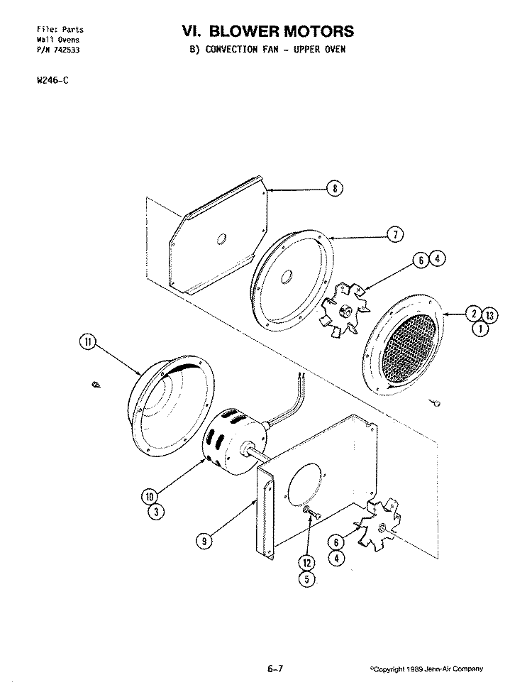 BLOWER MOTOR (CONVECTION FAN UPPER) Diagram and Parts List for W246-C  Jenn-Air Wall Oven