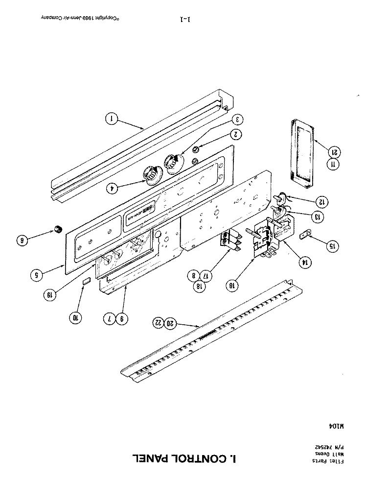 CONTROL PANEL Diagram and Parts List for W104  Jenn-Air Wall Oven