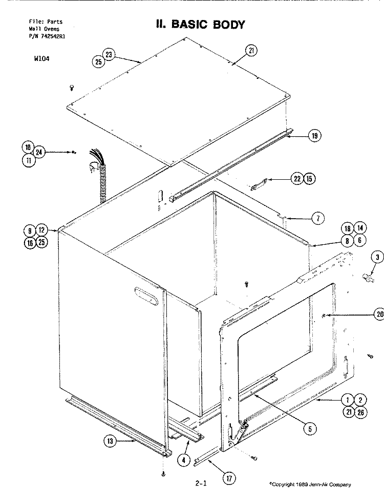 BODY Diagram and Parts List for W104  Jenn-Air Wall Oven