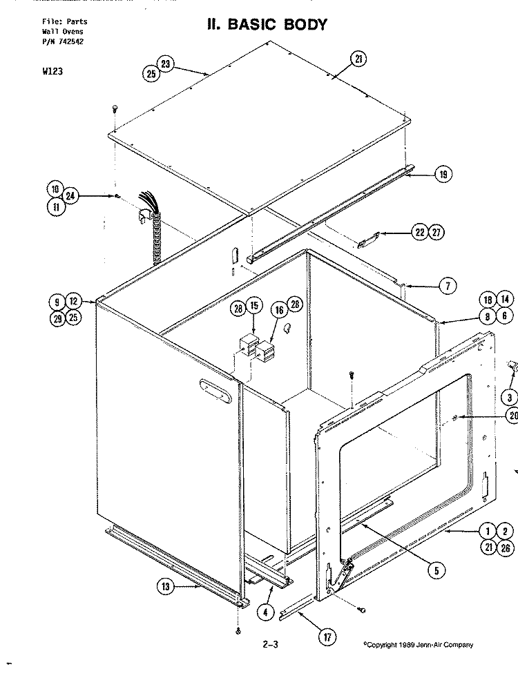 BODY Diagram and Parts List for W123  Jenn-Air Wall Oven