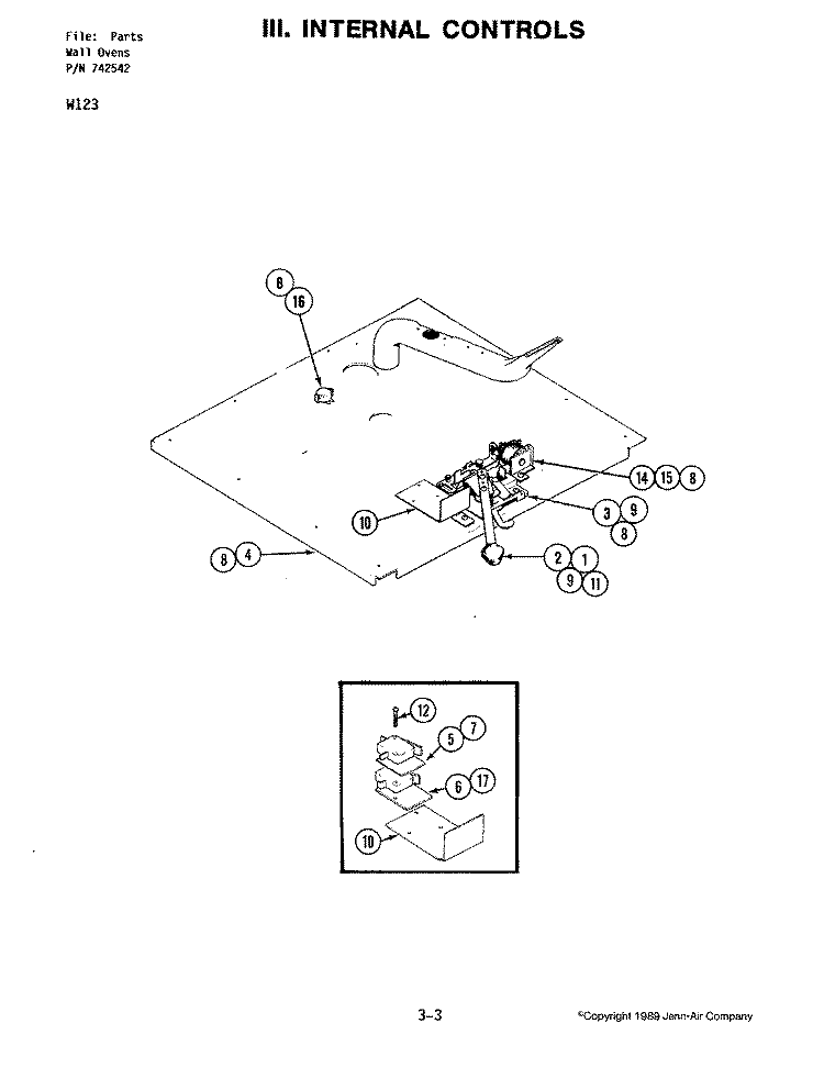 INTERNAL CONTROLS Diagram and Parts List for W123  Jenn-Air Wall Oven