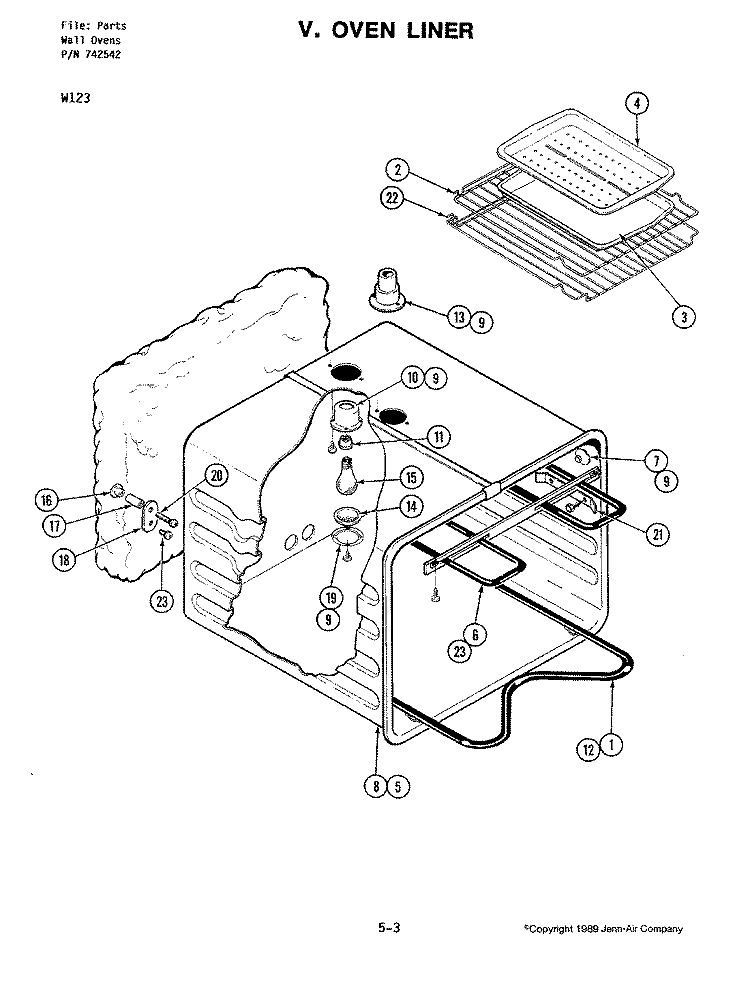 OVEN Diagram and Parts List for W123  Jenn-Air Wall Oven