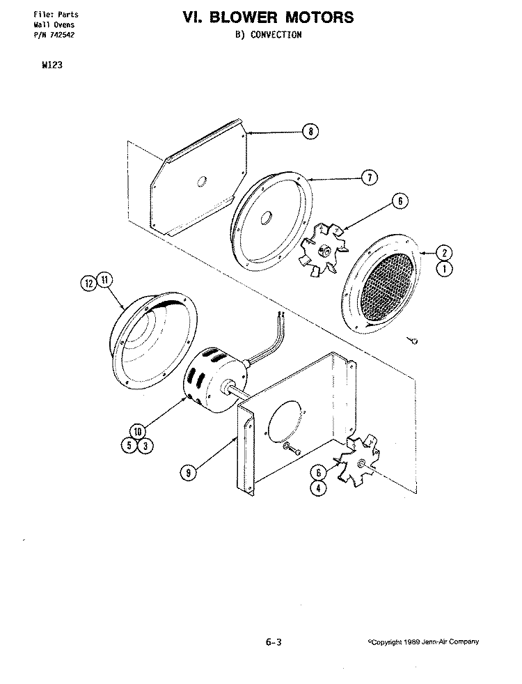 BLOWER MOTOR (CONVECTION) Diagram and Parts List for W123  Jenn-Air Wall Oven