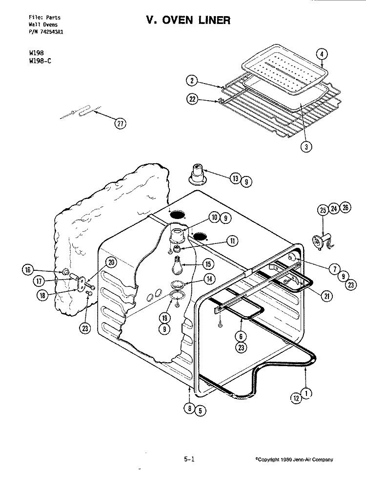 OVEN Diagram and Parts List for W198-C  Jenn-Air Wall Oven