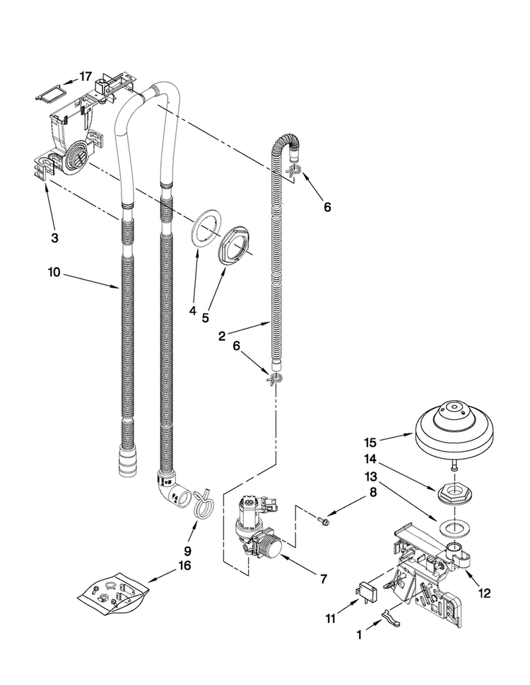 Fill, Drain And Overfill Parts Diagram and Parts List for MDB7759SAB1  Maytag Dishwasher