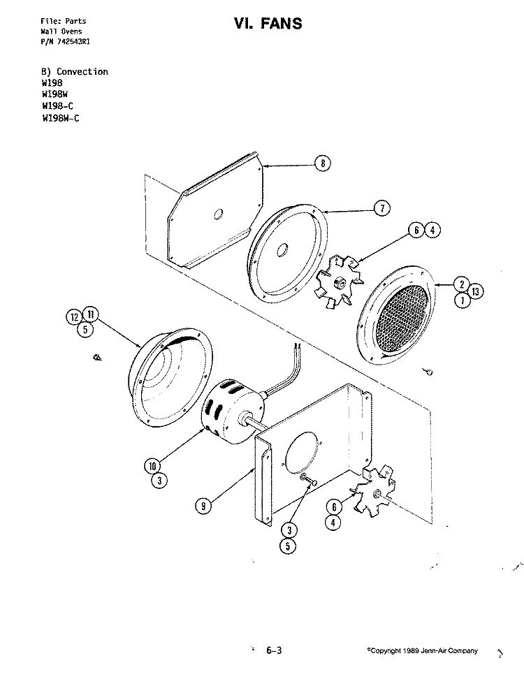 FANS (CONVECTION) Diagram and Parts List for W198-C  Jenn-Air Wall Oven
