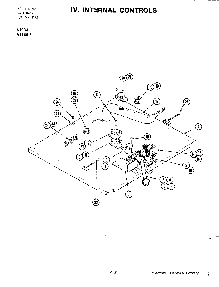 INTERNAL CONTROLS (W198W - C) Diagram and Parts List for W198W-C  Jenn-Air Wall Oven