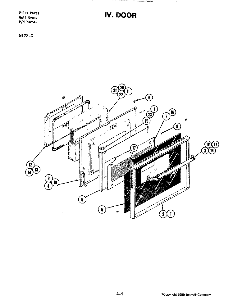 DOOR Diagram and Parts List for W123-C  Jenn-Air Wall Oven
