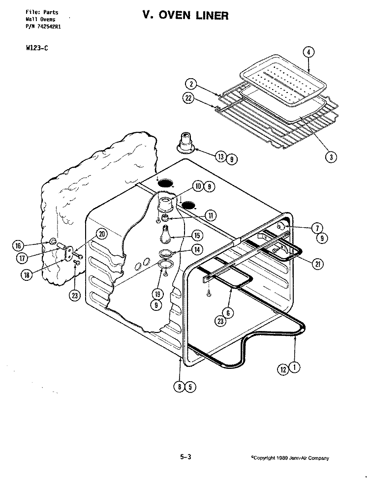 OVEN Diagram and Parts List for W123-C  Jenn-Air Wall Oven