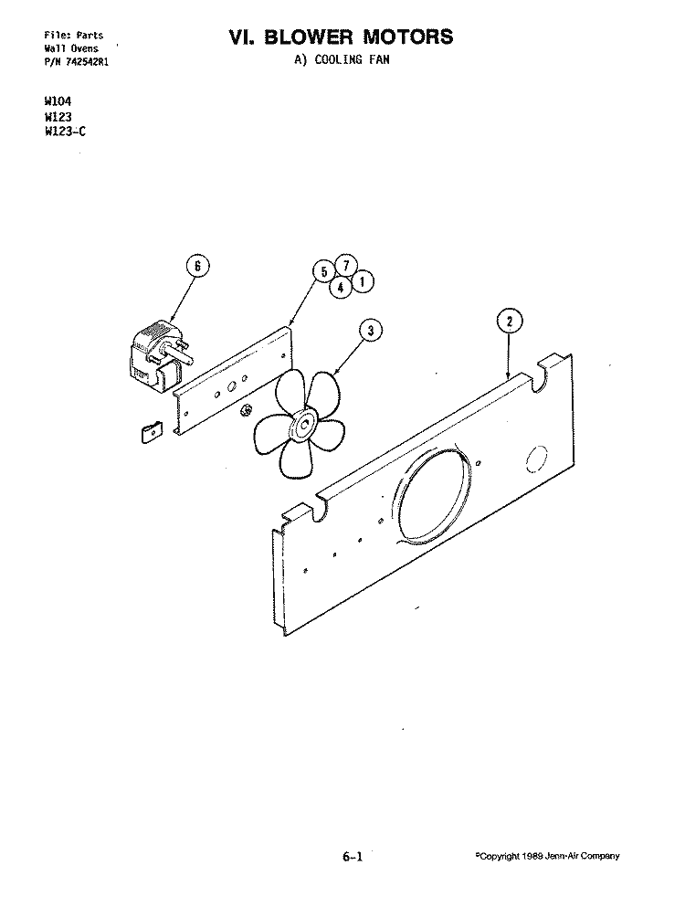 BLOWER MOTOR (COOLING FAN) Diagram and Parts List for W123-C  Jenn-Air Wall Oven