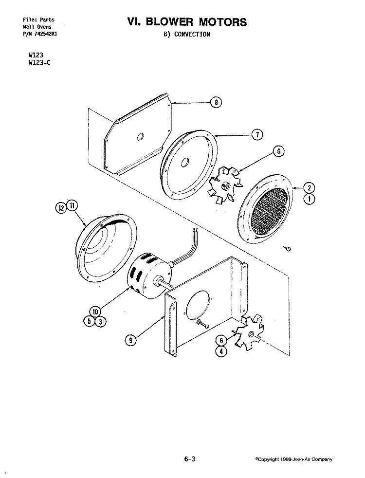 BLOWER MOTOR (CONVECTION) Diagram and Parts List for W123-C  Jenn-Air Wall Oven