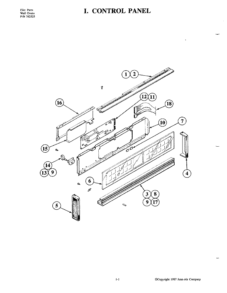 CONTROL PANEL Diagram and Parts List for W188W-C  Jenn-Air Wall Oven