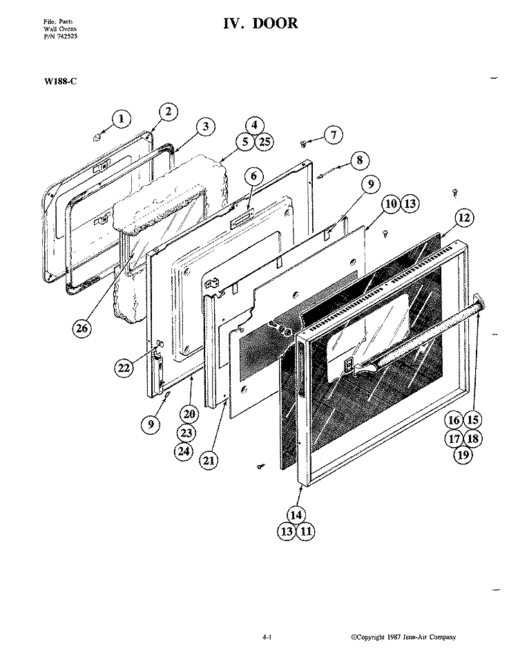 DOOR Diagram and Parts List for W188W-C  Jenn-Air Wall Oven