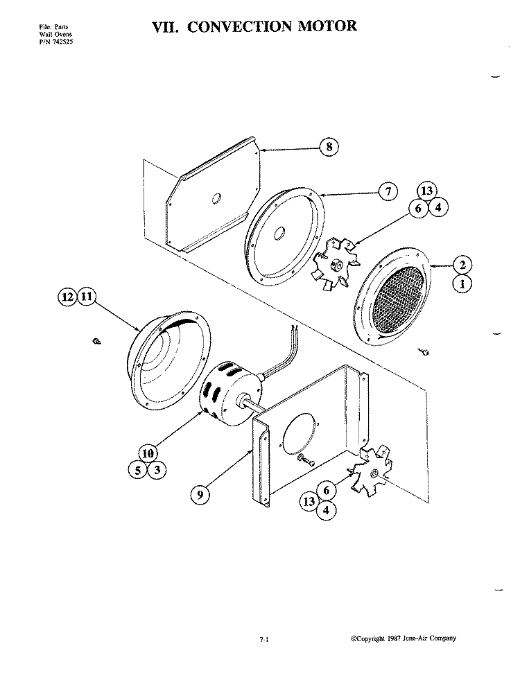 CONVECTION MOTOR Diagram and Parts List for W188-C  Jenn-Air Wall Oven
