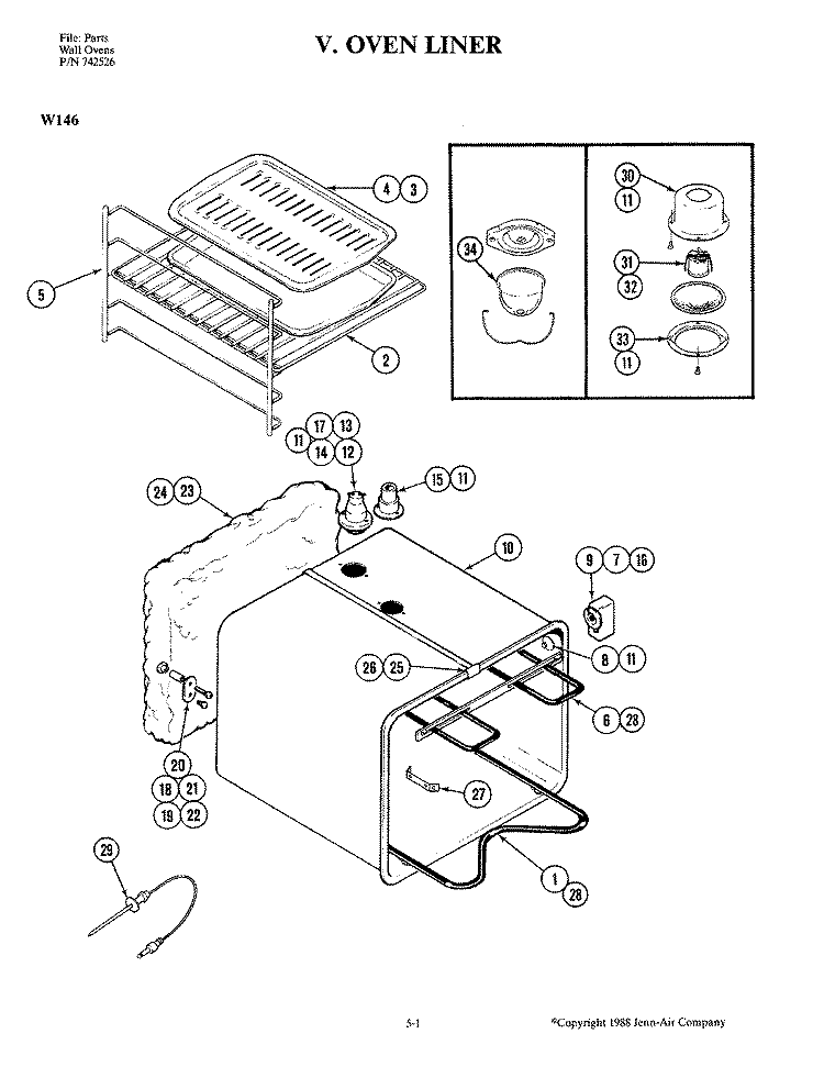 OVEN Diagram and Parts List for W146  Jenn-Air Wall Oven