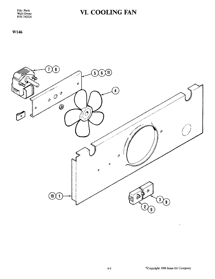 COOLING FAN Diagram and Parts List for W146  Jenn-Air Wall Oven