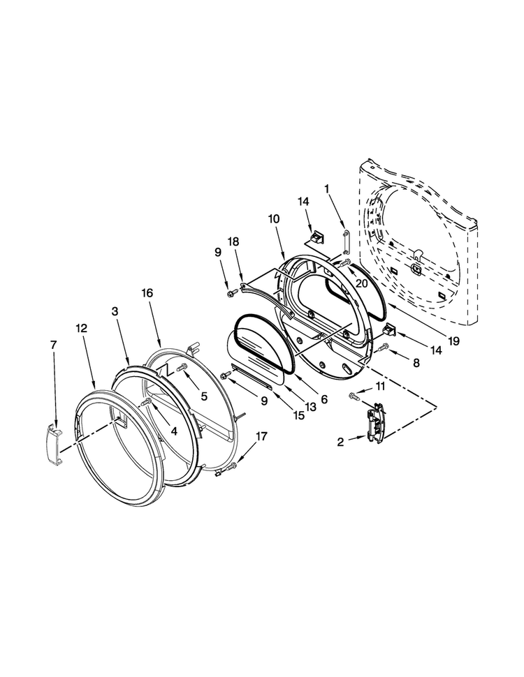 Door Parts Diagram and Parts List for MDG28PDCGW0  Maytag Dryer