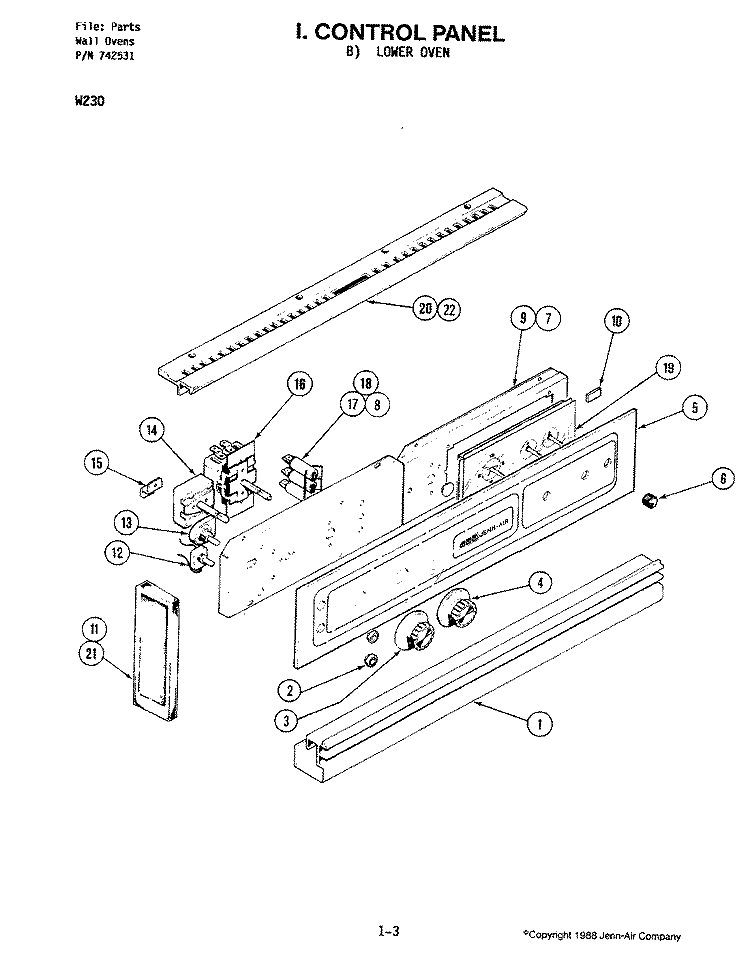CONTROL PANEL (LOWER) Diagram and Parts List for W230  Jenn-Air Microwave Oven Combo