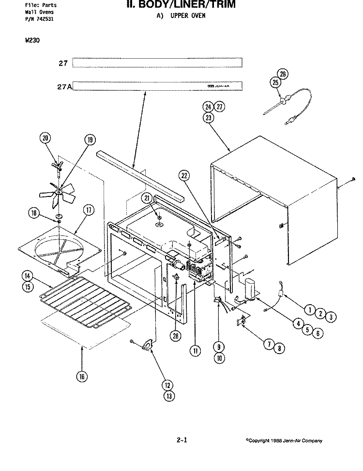 BODY \ LINER (UPPER M130) Diagram and Parts List for W230  Jenn-Air Microwave Oven Combo
