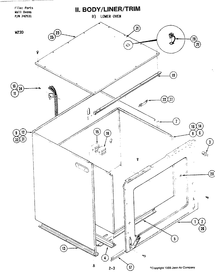 BODY \ LINER (LOWER) Diagram and Parts List for W230  Jenn-Air Microwave Oven Combo