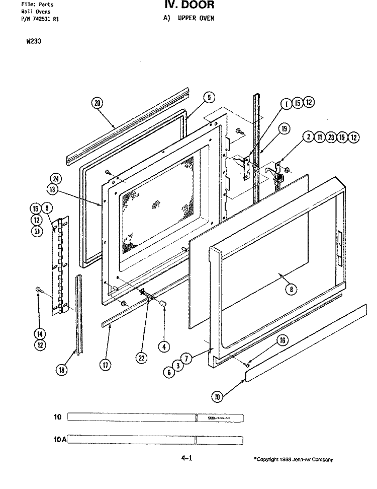 DOOR (UPPER M130) Diagram and Parts List for W230  Jenn-Air Microwave Oven Combo
