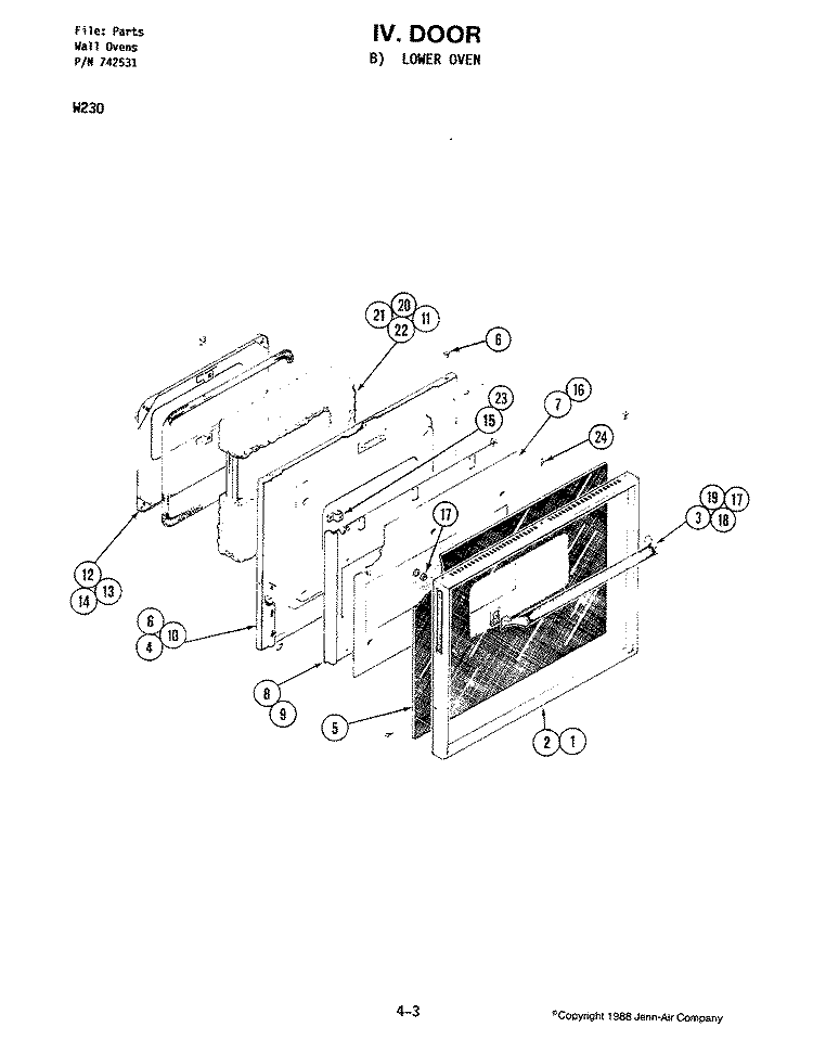 DOOR (LOWER) Diagram and Parts List for W230  Jenn-Air Microwave Oven Combo