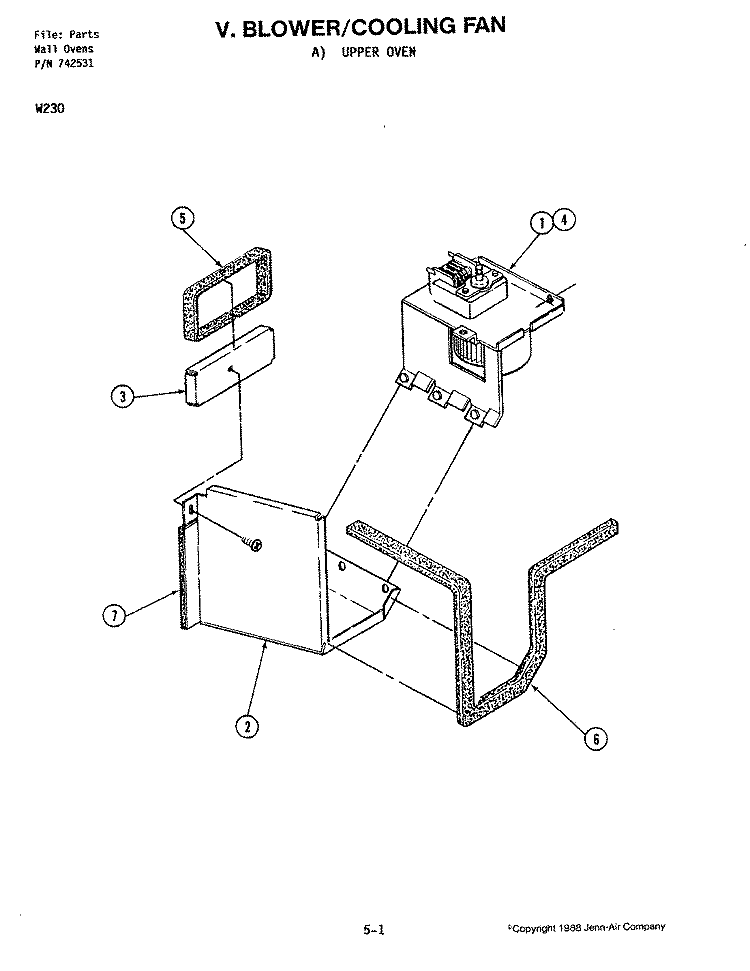 BLOWER MOTOR (COOLING FAN UPPER) Diagram and Parts List for W230  Jenn-Air Microwave Oven Combo