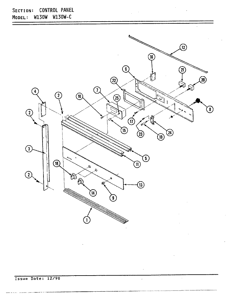 CONTROL PANEL (WHT) Diagram and Parts List for W130W  Jenn-Air Range