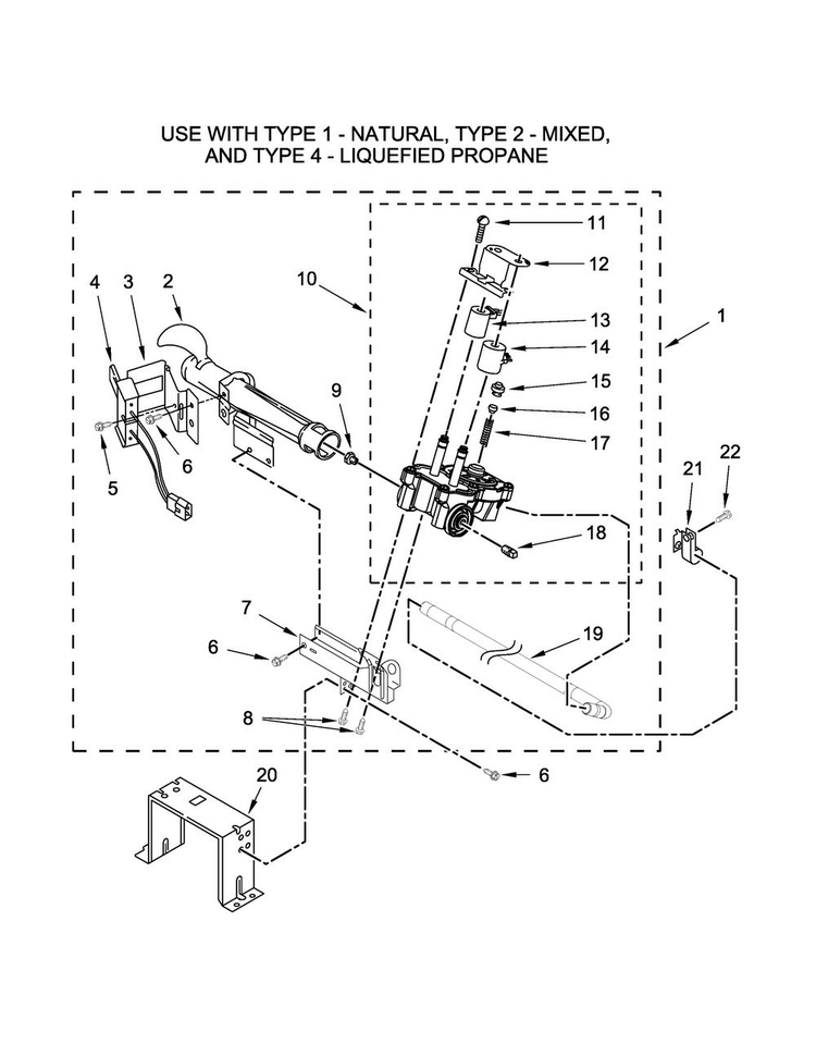 Burner Assembly Diagram and Parts List for MLG27PNBGW1  Maytag Dryer