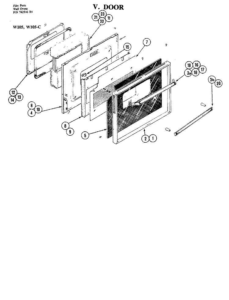 DOOR Diagram and Parts List for W105-C  Jenn-Air Wall Oven