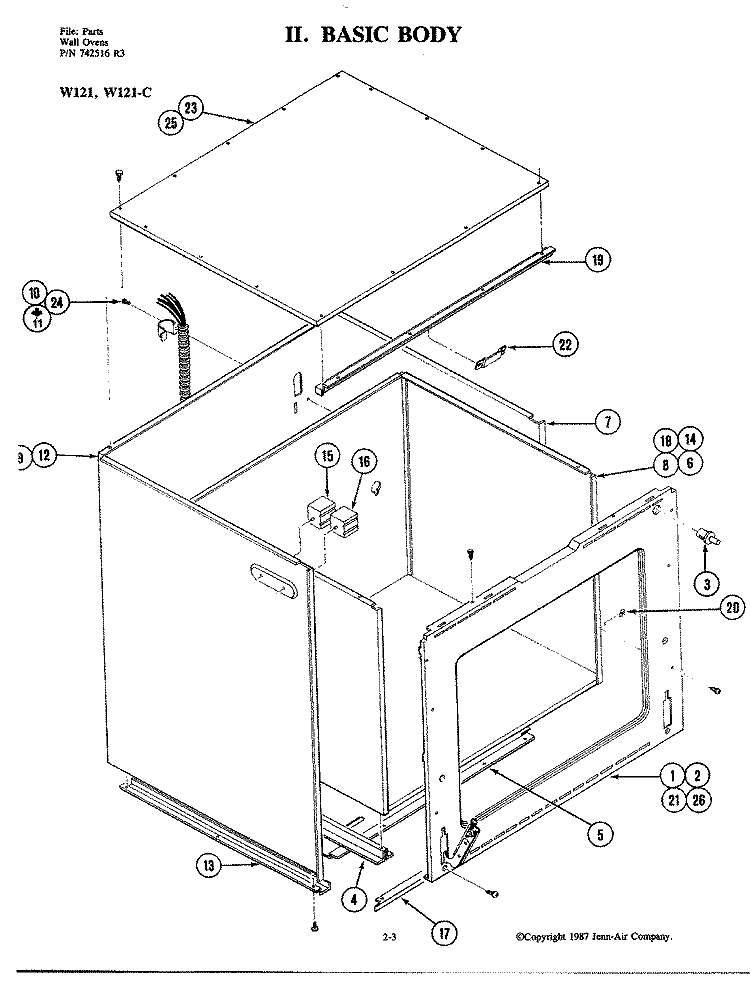 BODY Diagram and Parts List for W121  Jenn-Air Wall Oven