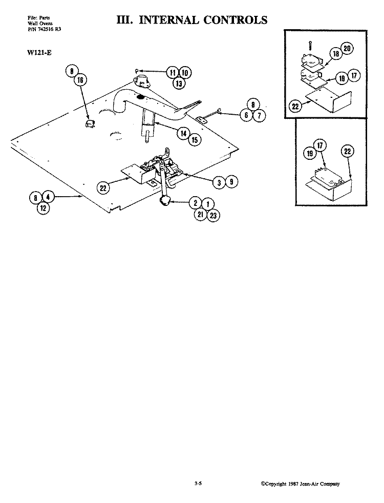 INTERNAL CONTROLS Diagram and Parts List for W121-E  Jenn-Air Wall Oven