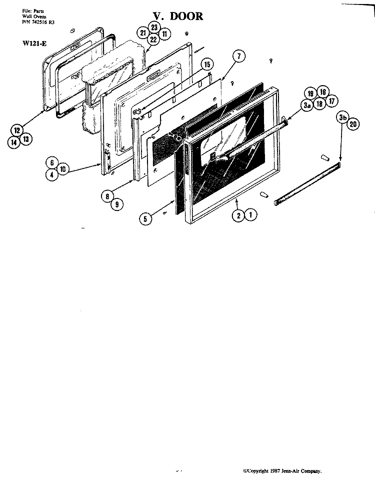 DOOR Diagram and Parts List for W121-E  Jenn-Air Wall Oven