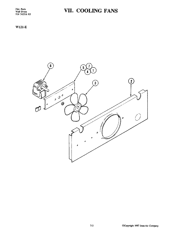 COOLING FAN Diagram and Parts List for W121-E  Jenn-Air Wall Oven