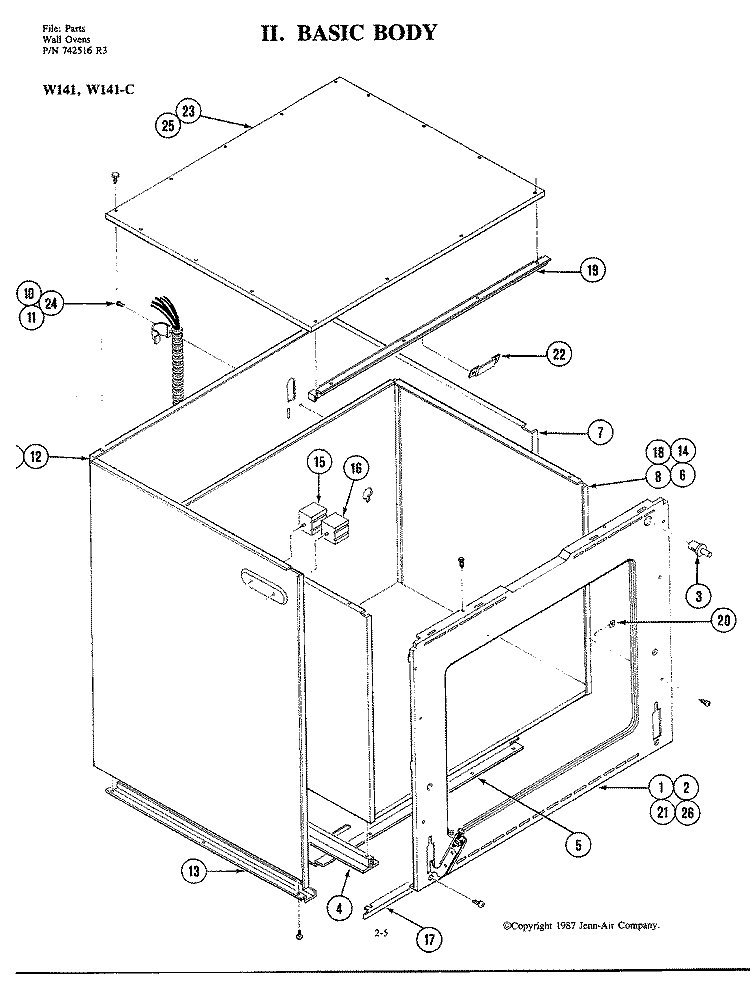 BODY Diagram and Parts List for W141  Jenn-Air Wall Oven