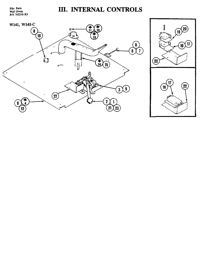 INTERNAL CONTROLS Diagram and Parts List for W141  Jenn-Air Wall Oven