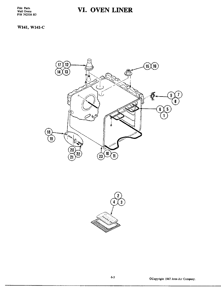 OVEN Diagram and Parts List for W141  Jenn-Air Wall Oven